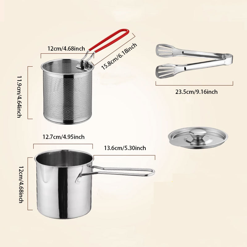 Multi-Functional Deep Fryer Pot: Long Anti-Scald Handle & Fine Mesh Strainer