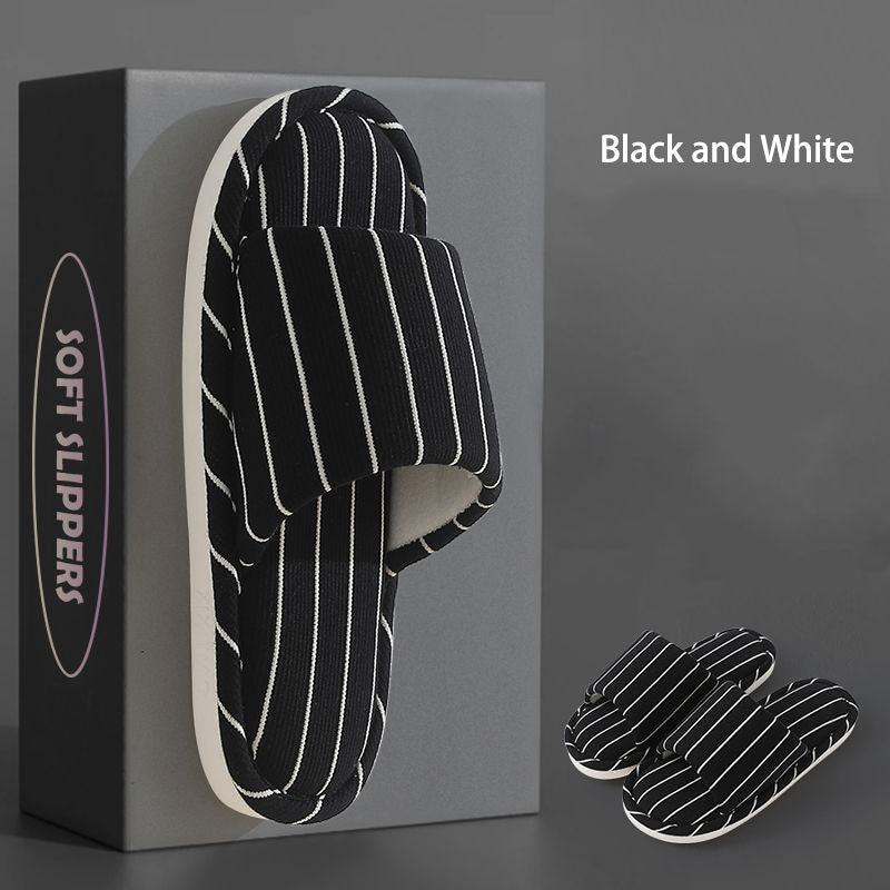 Minimalist Striped Linen Slides - Slip-Resistant & Cozy Feel