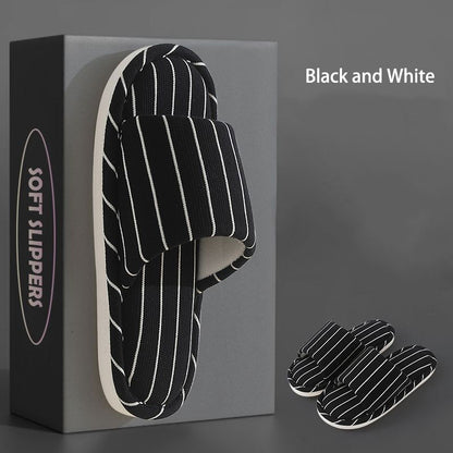 Minimalist Striped Linen Slides - Slip-Resistant & Cozy Feel