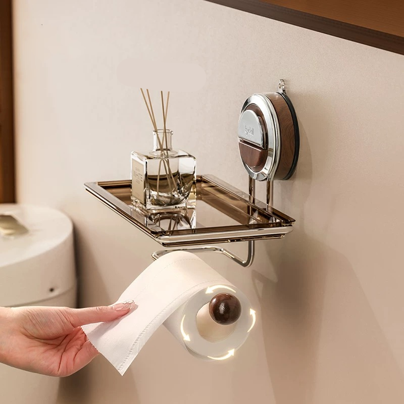 No Drilling Suction Stainless Steel Toilet Paper Holder