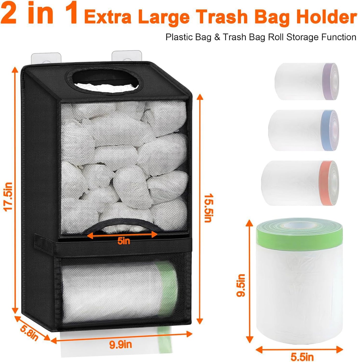 NeatPack™ 2-in-1 Extra Large Trash Bag Dispenser — Wall-Mounted Punch-Free Mesh Storage Organizer