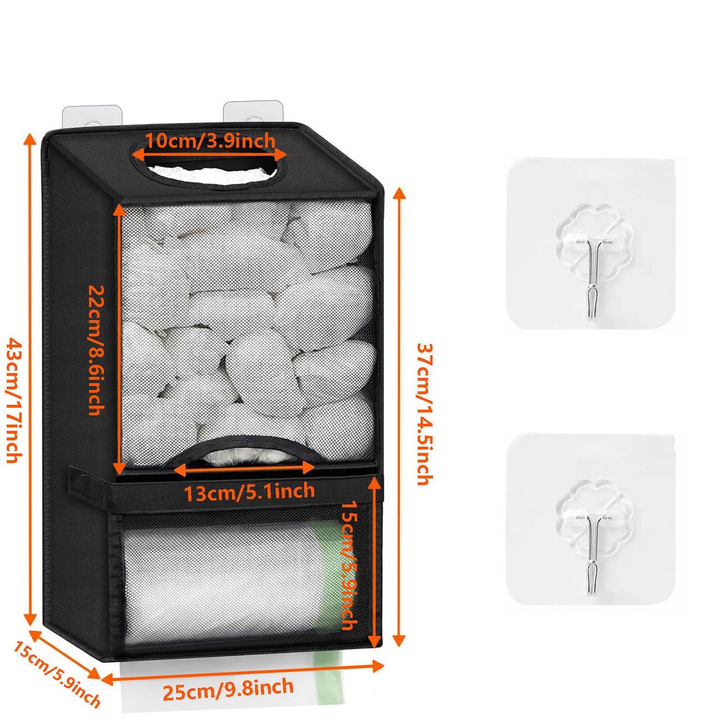 NeatPack™ 2-in-1 Extra Large Trash Bag Dispenser — Wall-Mounted Punch-Free Mesh Storage Organizer