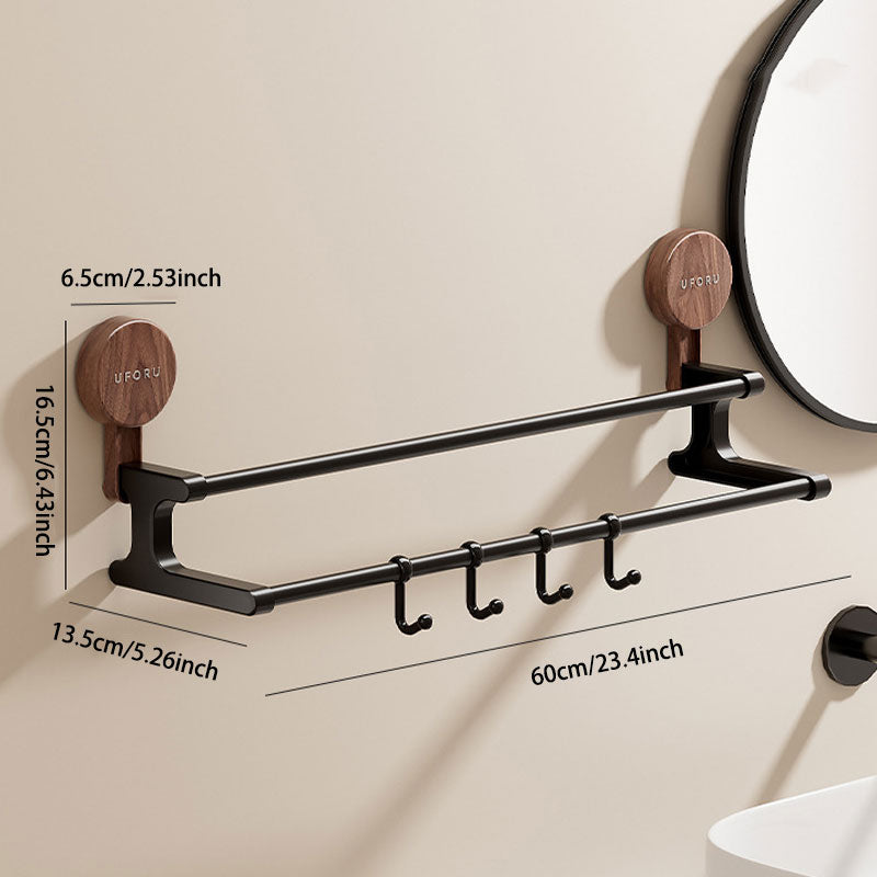 Walnut Wood Telescopic Suction Towel Rack: Strong Load-Bearing & Built-in hooks