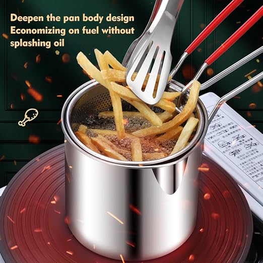 CrispMaste Mini Stainless Steel Deep Fryer with Strainer Basket