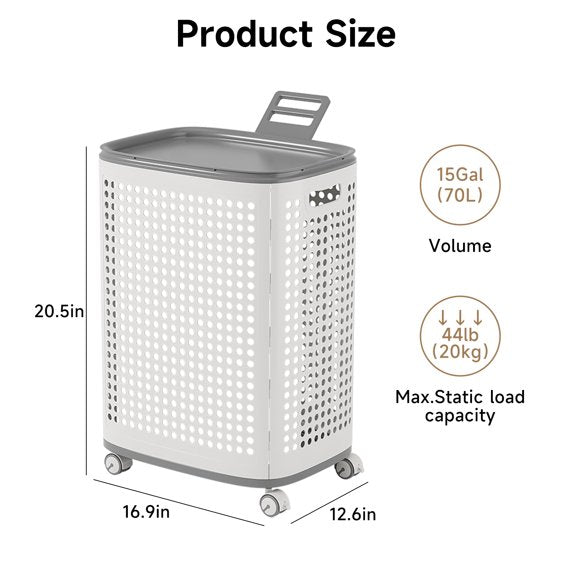 RollHide™ Mobile Laundry Hamper with Wheels, Lid & Breathable Design
