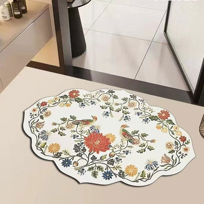 Vintage Floral Diatomite Absorbent Mat - Quick-Dry & Stylish