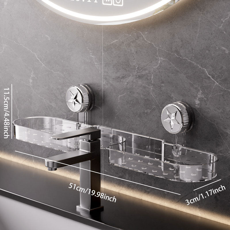 No-Drill Suction Sink Faucet Shelf – Hollow Drainage & Heavy-Duty Design