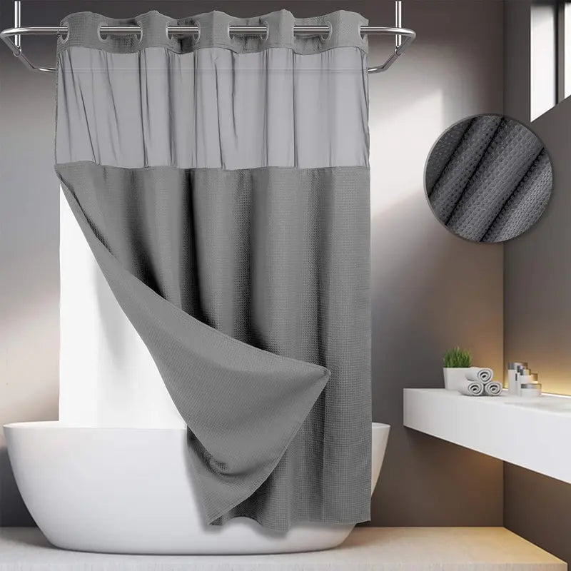 BathSnap™ No-Hook Bathroom Curtain with Waterproof Inner Liner
