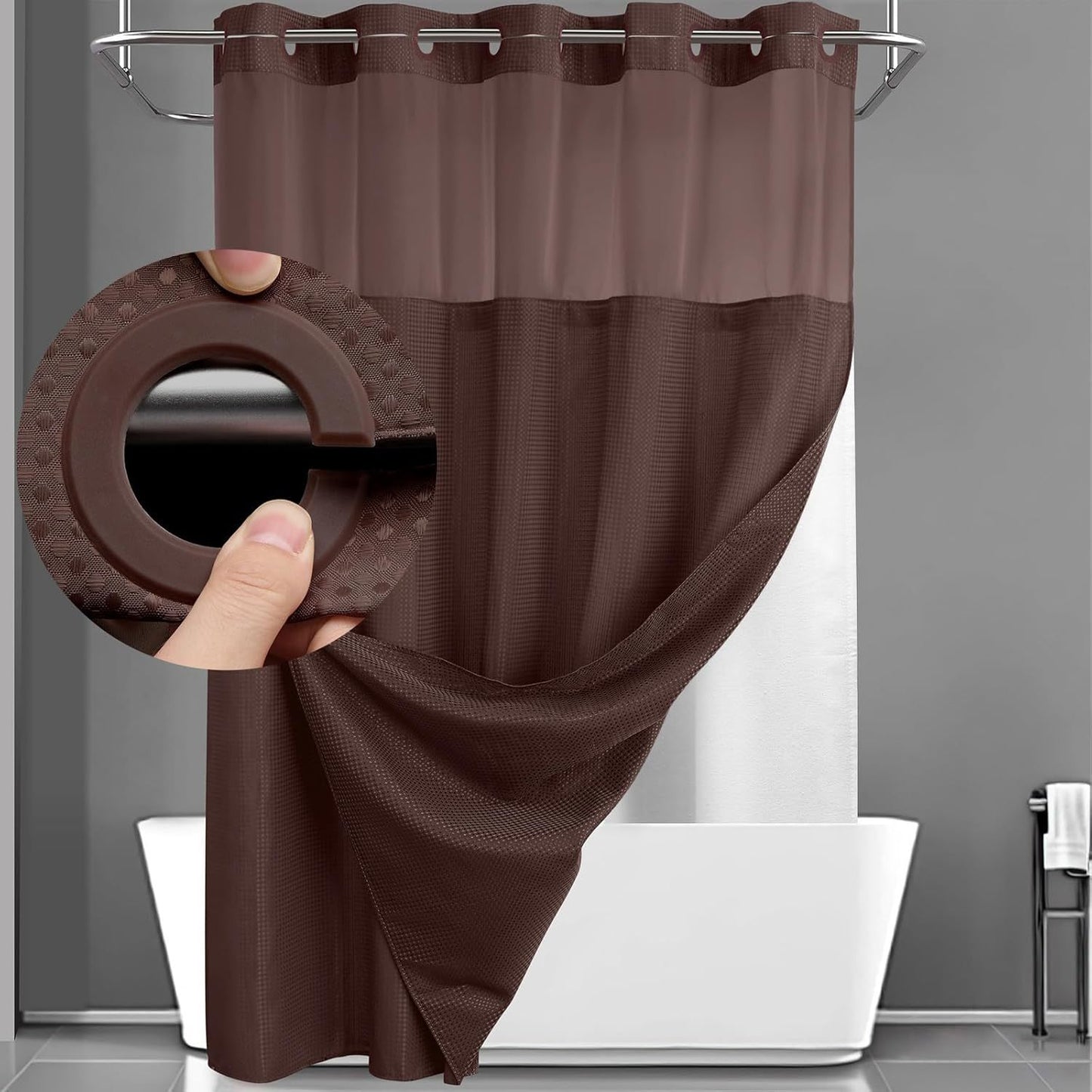 BathSnap™ No-Hook Bathroom Curtain with Waterproof Inner Liner