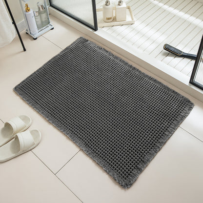 Solid Color Waffle Bathroom Mat with Absorbent Non-Slip Design