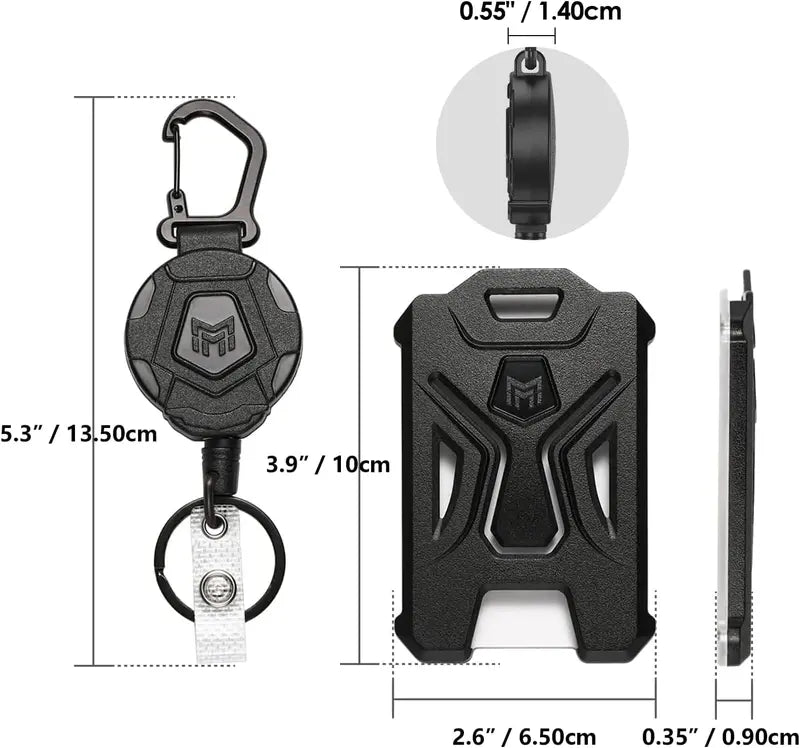 Heavy-Duty Tactical ID Card Badge Holder with Retractable Reel & Carabiner Clip