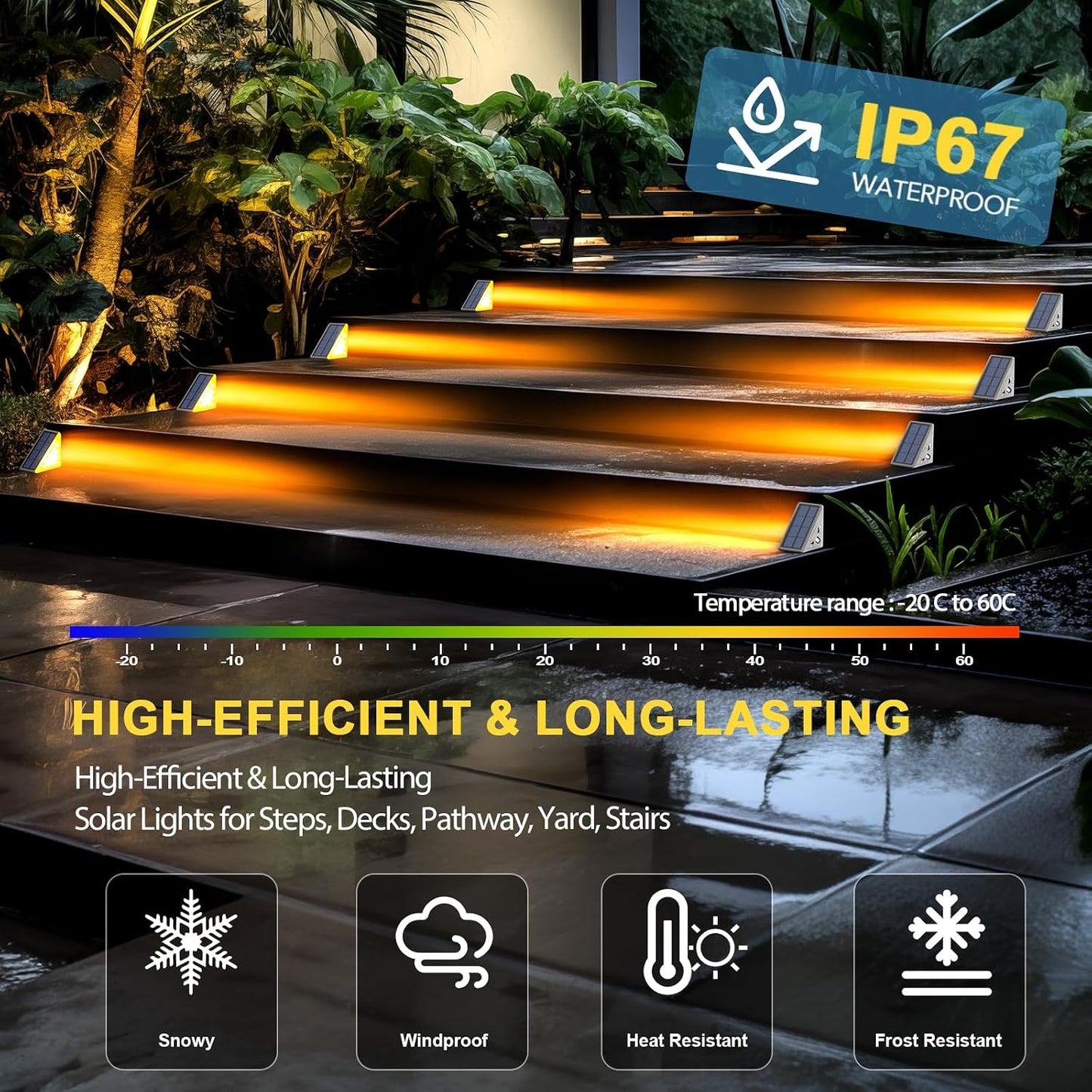 Outdoor Solar Stair Lights with Auto On/Off Sensor & Weatherproof Deck Lighting