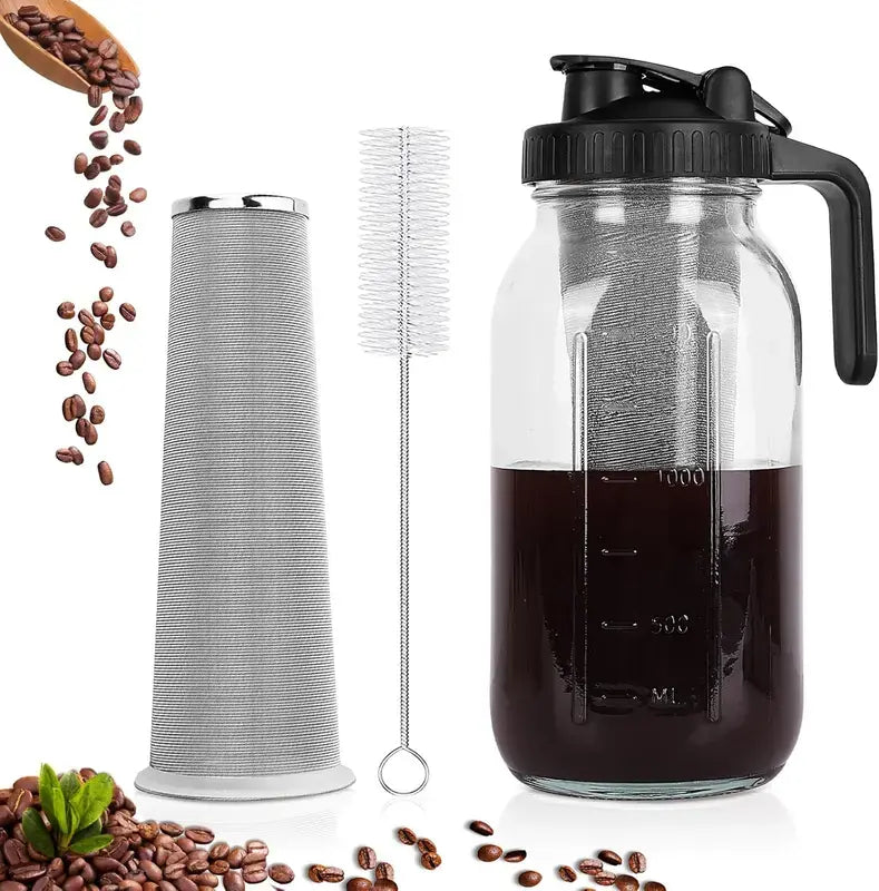 BrewJar™ Mason Jar Cold Brew Pitcher for Iced Coffee & Tea