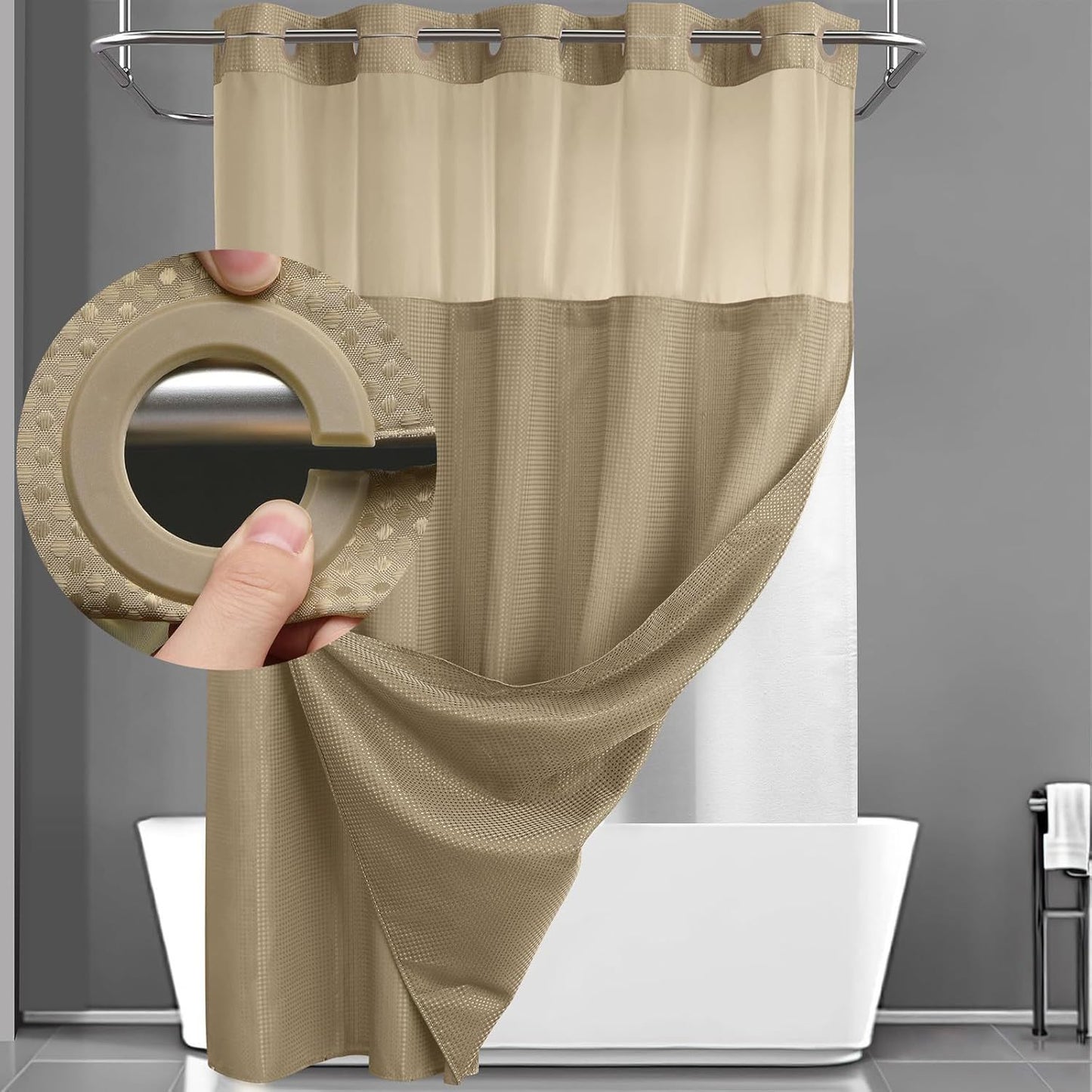 BathSnap™ No-Hook Bathroom Curtain with Waterproof Inner Liner