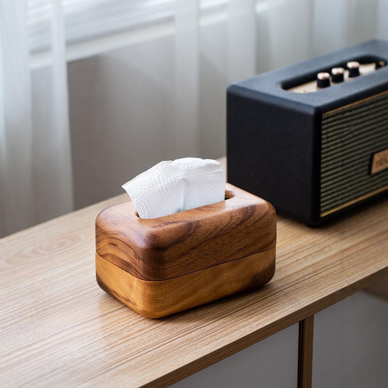 Walnut Wood Tissue Box - Natural Wood Grain, Minimalist Design