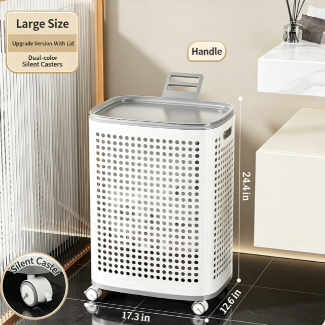 RollHide™ Mobile Laundry Hamper with Wheels, Lid & Breathable Design