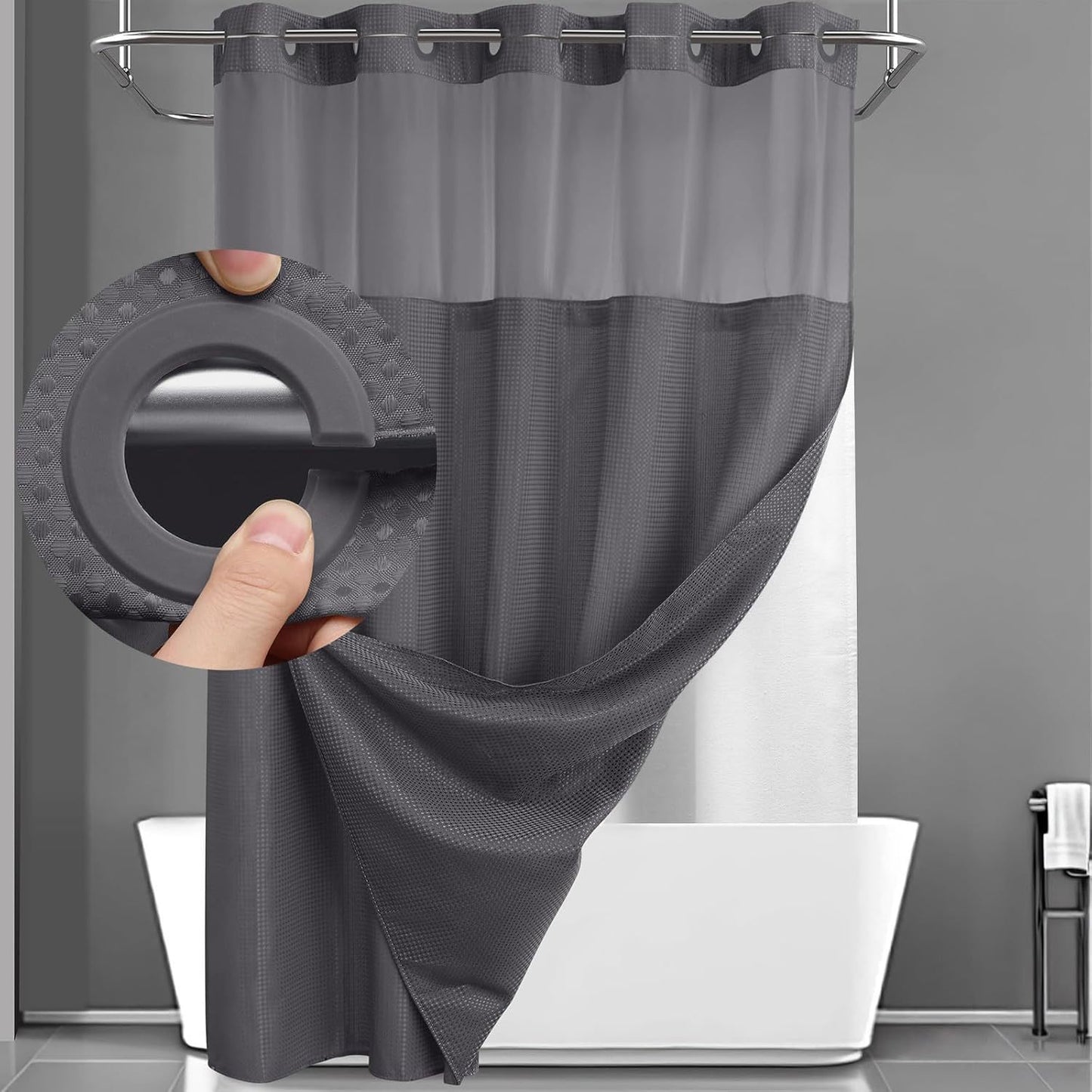 BathSnap™ No-Hook Bathroom Curtain with Waterproof Inner Liner