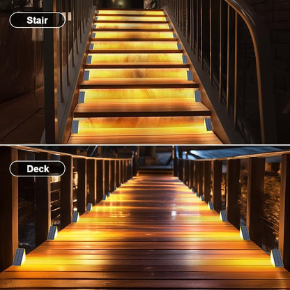 Outdoor Solar Stair Lights with Auto On/Off Sensor & Weatherproof Deck Lighting