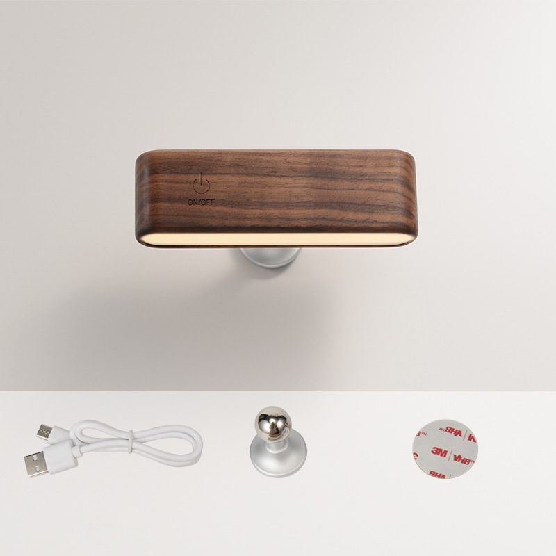 360-Degree Rotating Solid Wood Magnetic Charging Desk Lamp, No Drilling Required, Detachable