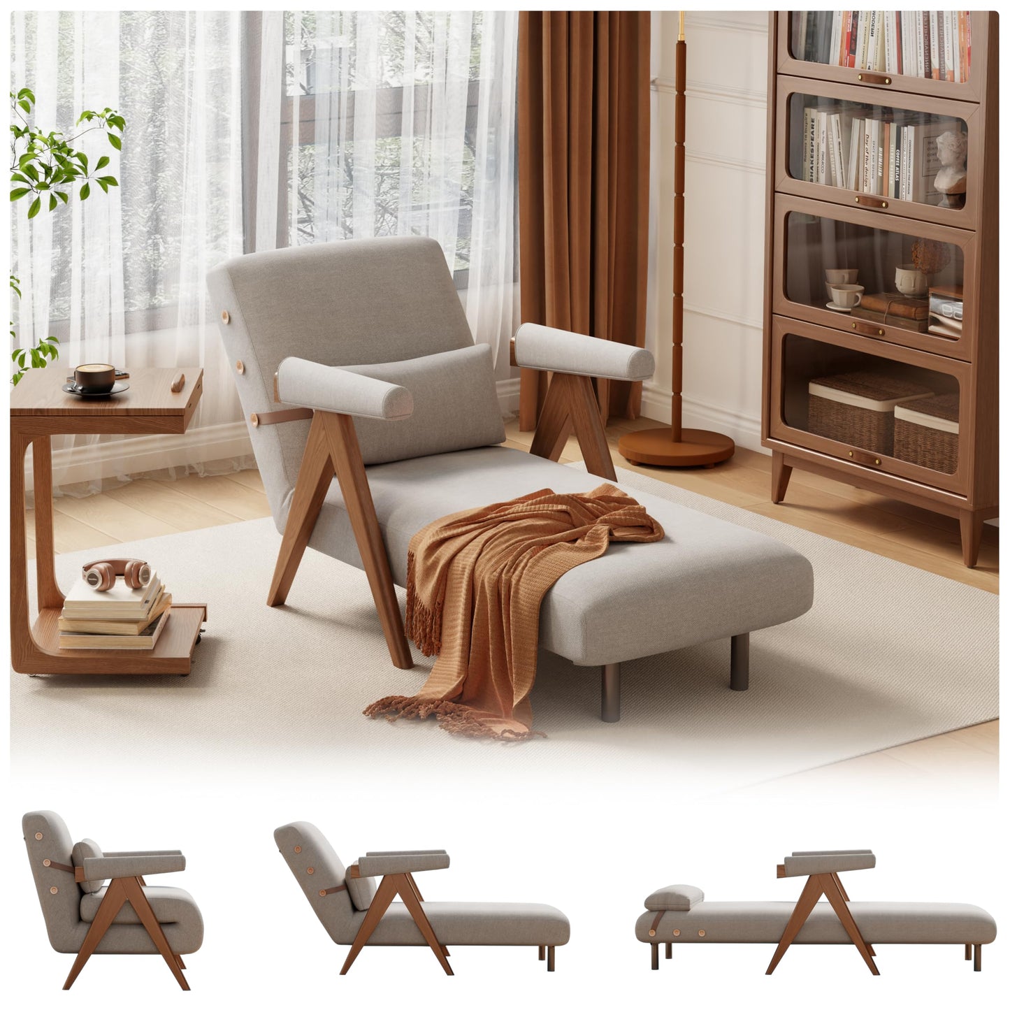 Convertible Futon Sofa Bed Sleeper Chair with Solid Wood Leg