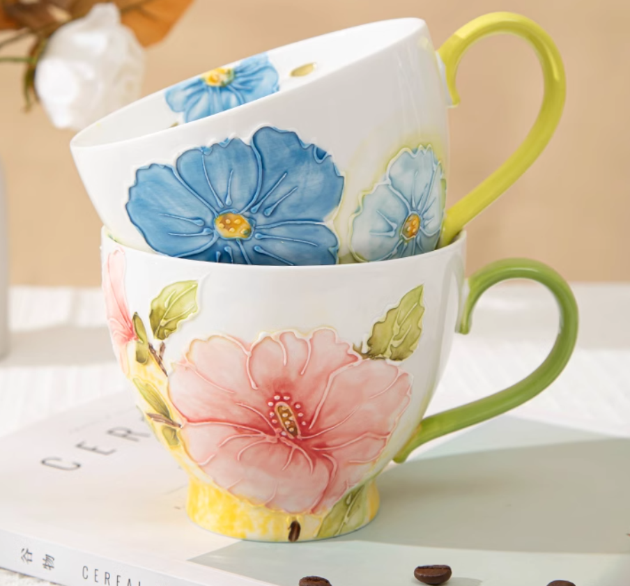 Elegant Floral Hand-Painted Ceramic Mug