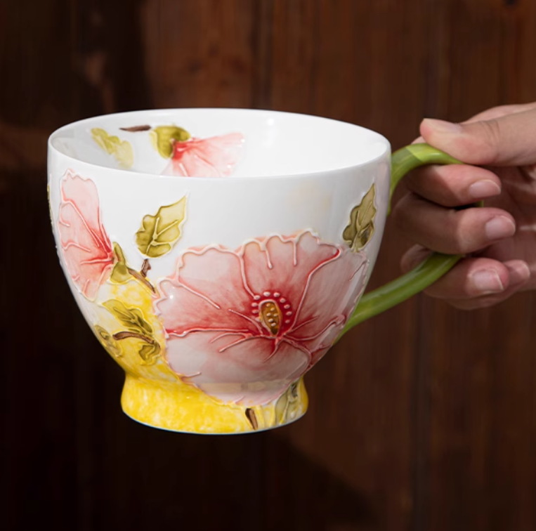 Elegant Floral Hand-Painted Ceramic Mug