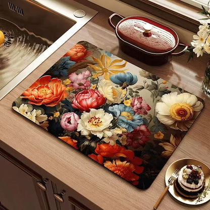 Elegant Floral Absorbent Mat – Heat-Resistant & Non-Slip