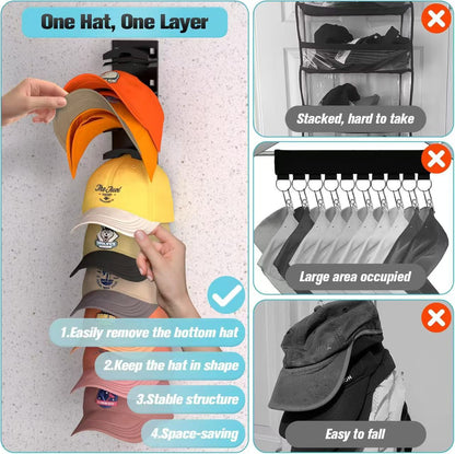 CapRail™ Wall-Mounted Hat Organizer for Baseball Caps