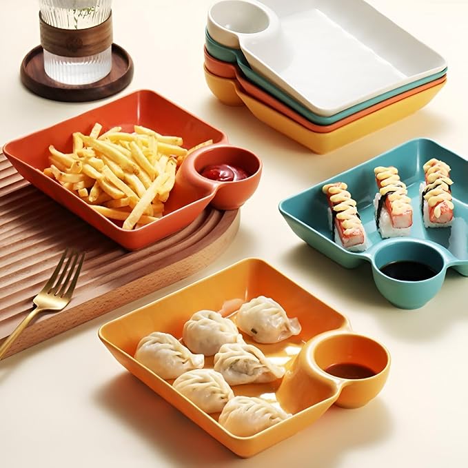 DumpliDip™ BPA-Free Snack Plate for Dumplings, Sushi & Appetizers
