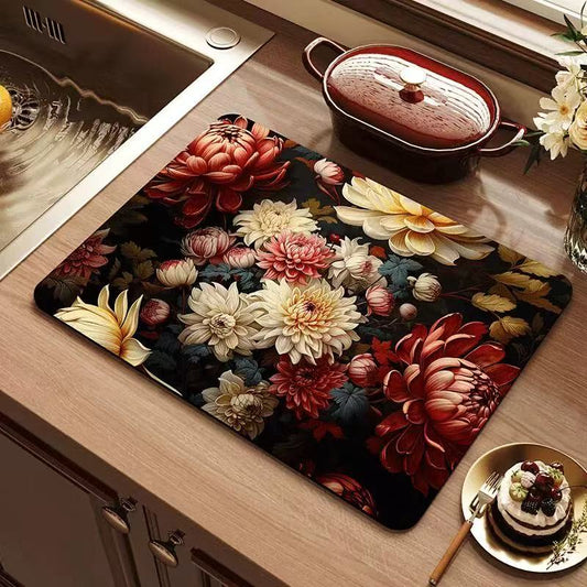 Elegant Floral Absorbent Mat – Heat-Resistant & Non-Slip