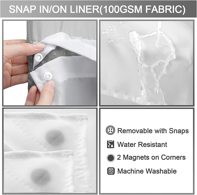 BathSnap™ No-Hook Bathroom Curtain with Waterproof Inner Liner