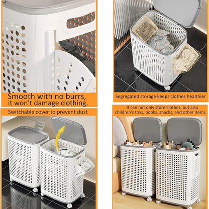 RollHide™ Mobile Laundry Hamper with Wheels, Lid & Breathable Design