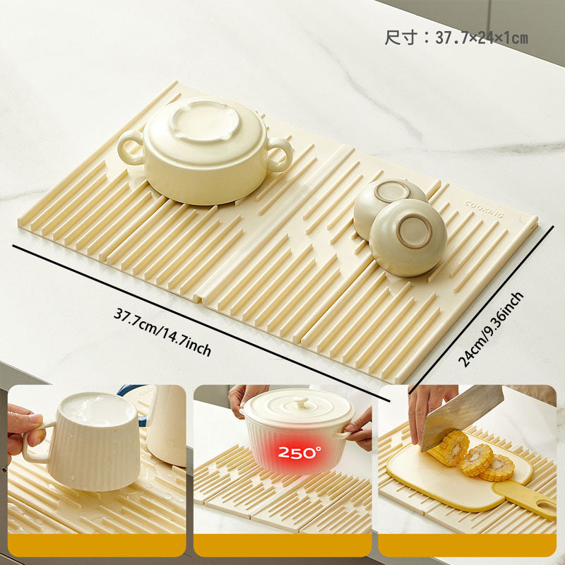 Tri-Fold Sloped Drain & Heat Insulation Mat – Space-Saving & Practical