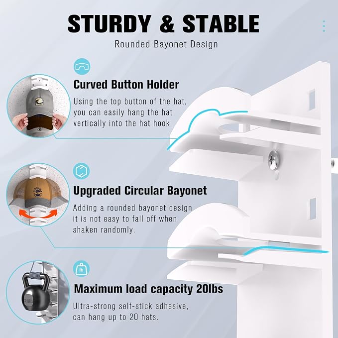 CapRail™ Wall-Mounted Hat Organizer for Baseball Caps