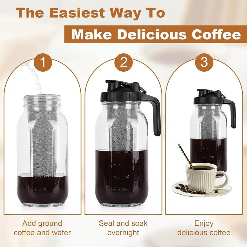 BrewJar™ Mason Jar Cold Brew Pitcher for Iced Coffee & Tea