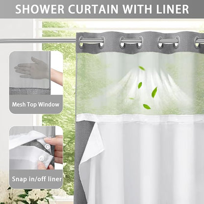 BathSnap™ No-Hook Bathroom Curtain with Waterproof Inner Liner