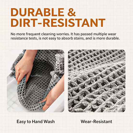 Solid Color Waffle Bathroom Mat with Absorbent Non-Slip Design