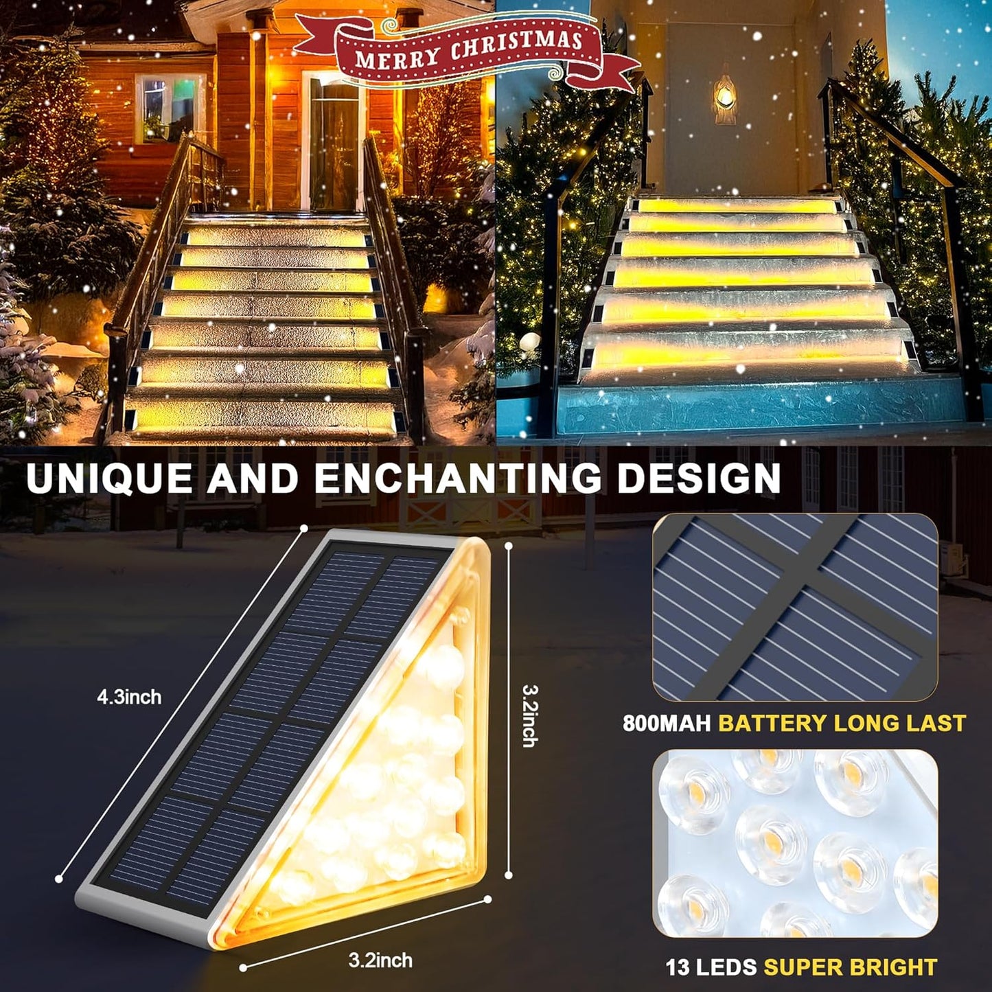 Outdoor Solar Stair Lights with Auto On/Off Sensor & Weatherproof Deck Lighting