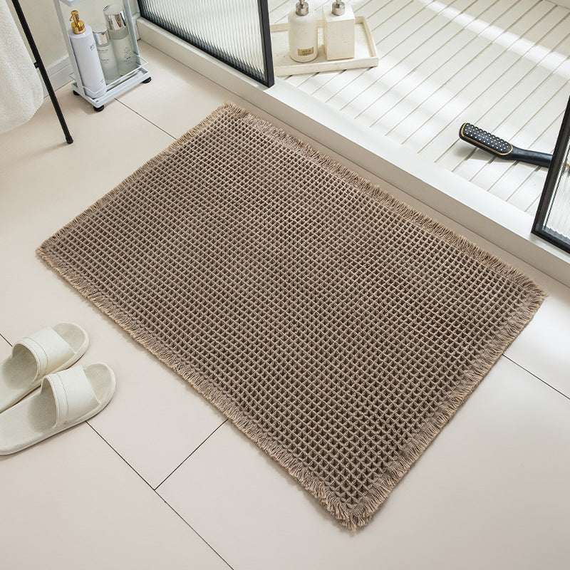Solid Color Waffle Bathroom Mat with Absorbent Non-Slip Design