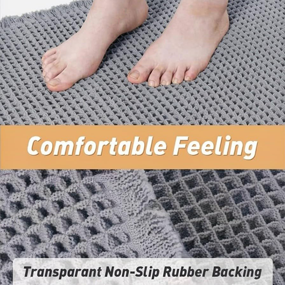 Solid Color Waffle Bathroom Mat with Absorbent Non-Slip Design