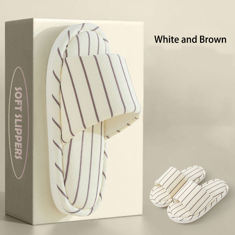 Minimalist Striped Linen Slides - Slip-Resistant & Cozy Feel